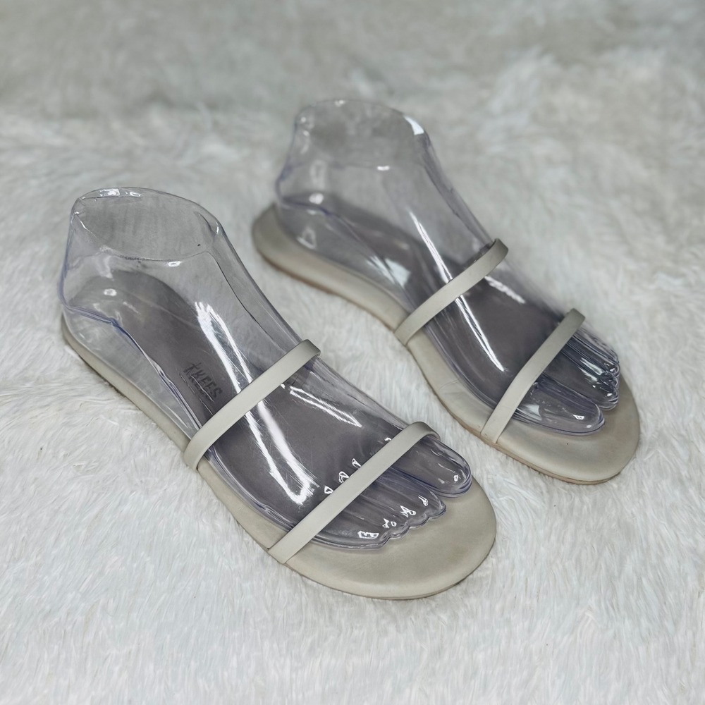 Tkees Gemma Nude Beige Leather Flat Sandals Strappy Slides‎ Size 7 US 38 EU